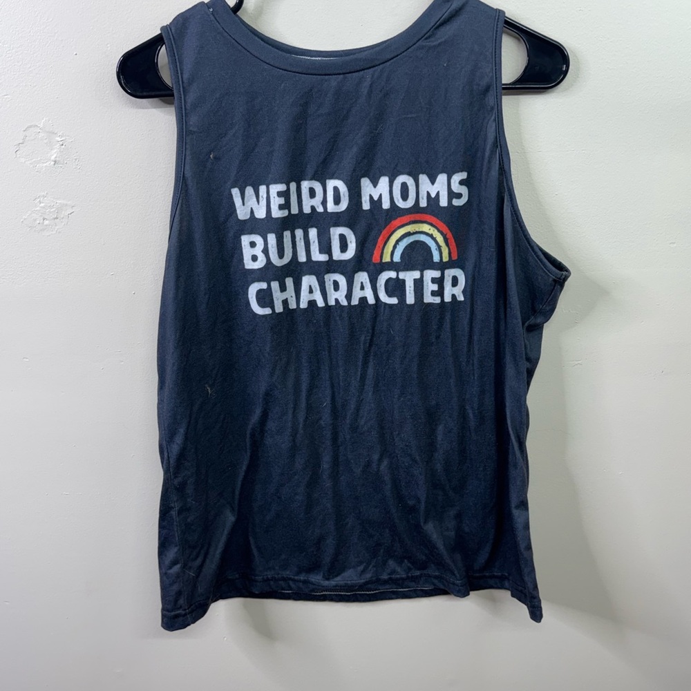 Kids Navy Graphic Tank Top - "Weird Moms Build Character"